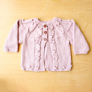 Baby Owl Cardigan in lilac - owl motif popcorn knit cardigan by JuneBee Baby
