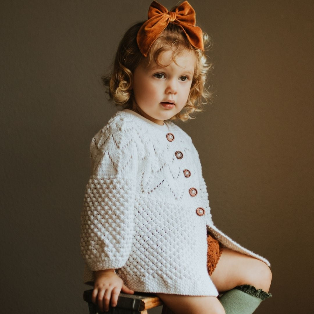 Bubble Cardigan in cream - bubble stitch heirloom cardigan by JuneBee Baby