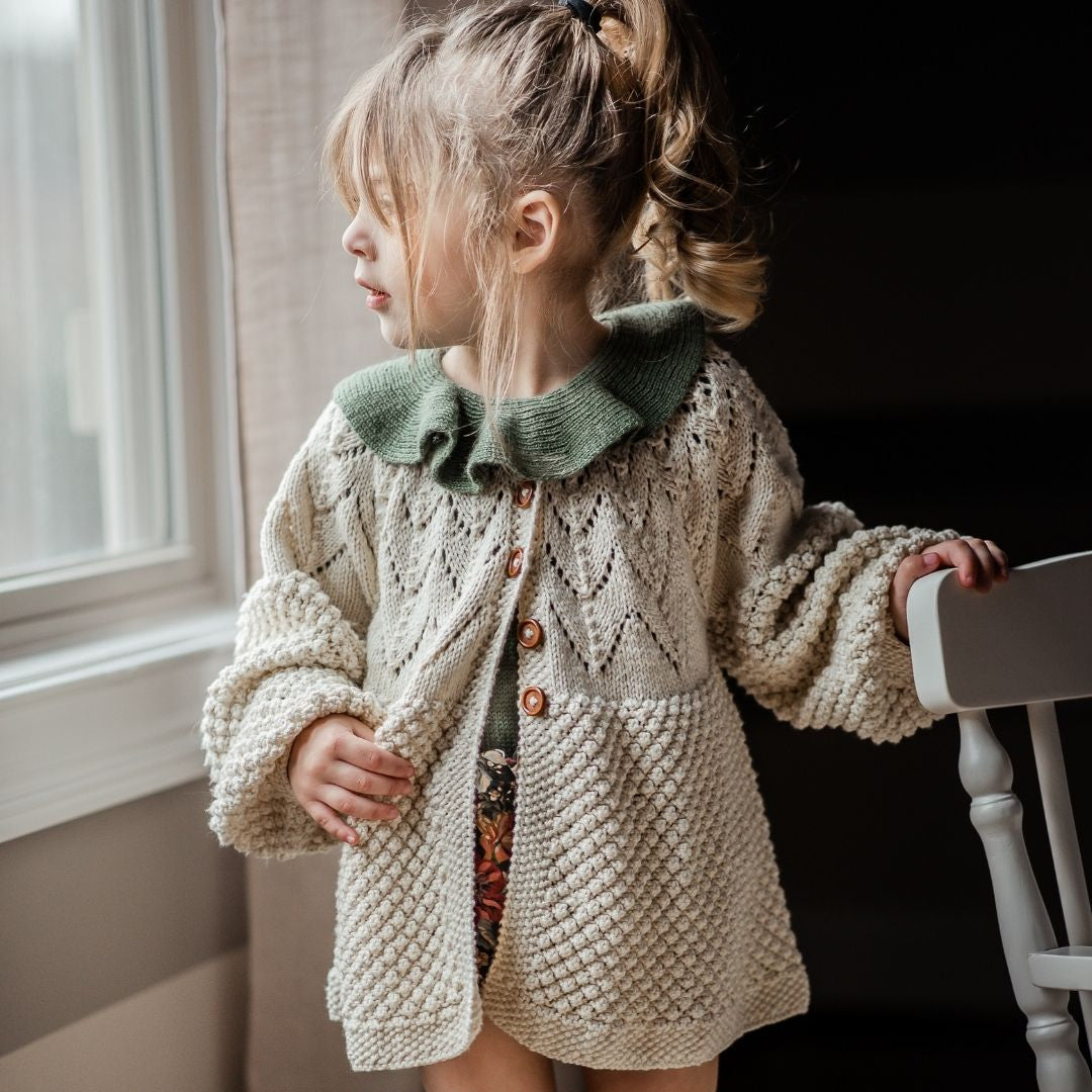 Bubble Cardigan in ecru - handmade lace yoke cardigan by JuneBee Baby

