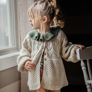 Bubble Cardigan in ecru - handmade lace yoke cardigan by JuneBee Baby
