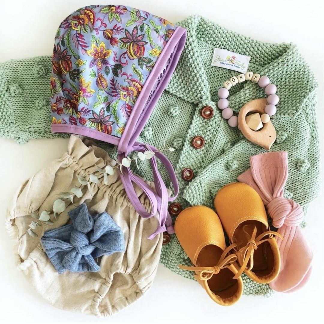 Carrie Cardigan in sage green - cotton bamboo popcorn knit by JuneBee Baby
