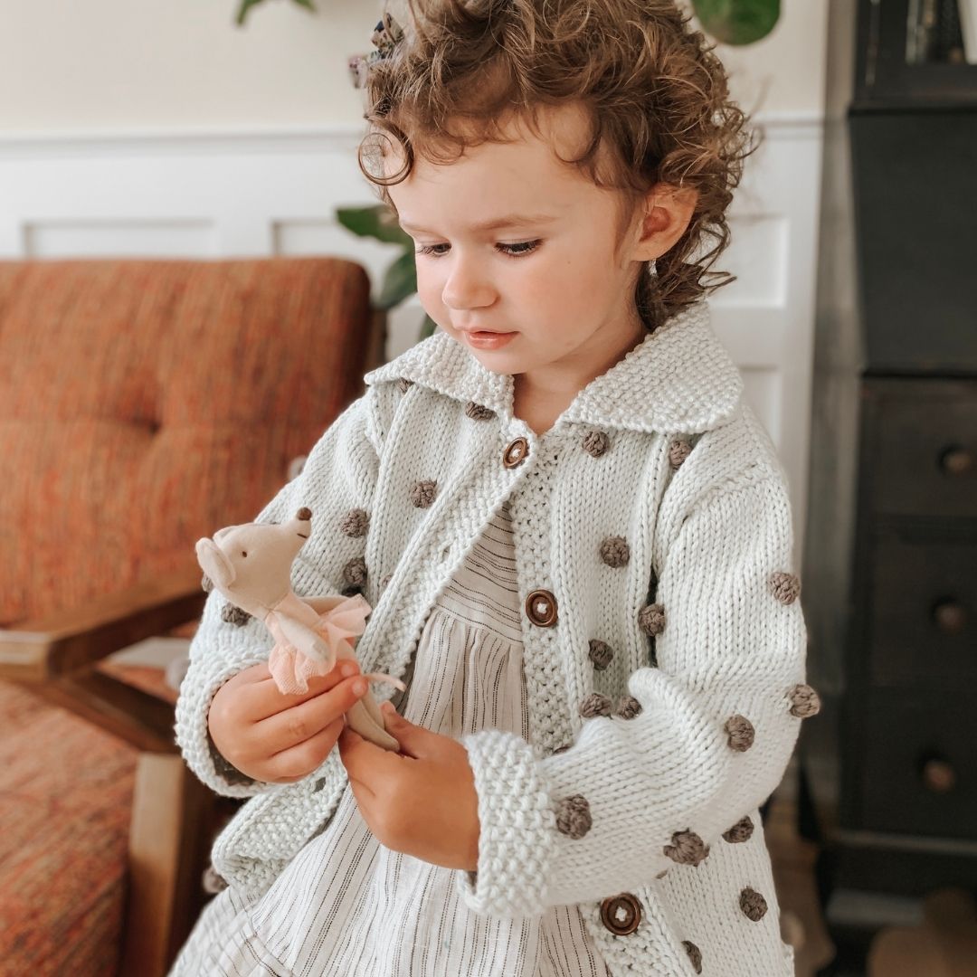 Carrie Cardigan in contrast popcorn stitch - two-tone knit cardigan by JuneBee Baby

