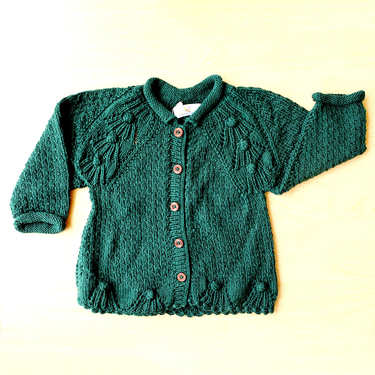 Hunter green Christine Cardigan - hand knitted lace baby and women's cardigan by JuneBee Baby artisan clothing shop

