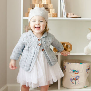 Hand-knit lace knit collared cardigan in Gray – made-to-order cotton bamboo baby & kids

