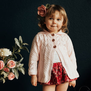 Hand-knit lace knit collared cardigan in Light Pink – made-to-order cotton bamboo baby & kids
