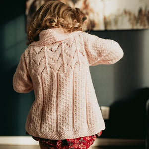 Hand-knit lace knit collared cardigan in Pink – made-to-order cotton bamboo baby & kids
