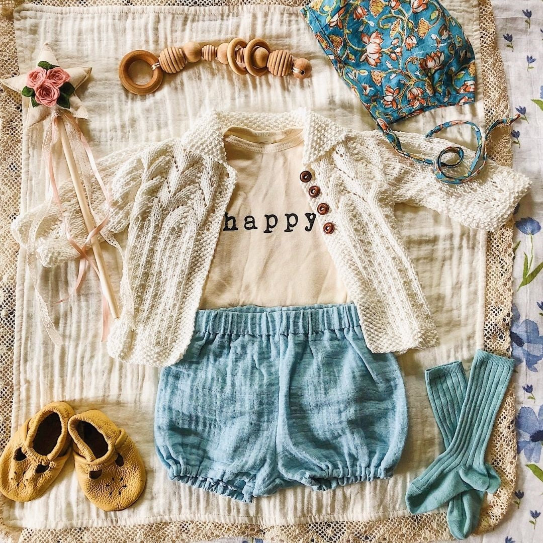 Hand-knit lace knit collared cardigan in Cream – made-to-order cotton bamboo baby & kids
