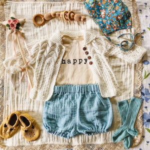 Hand-knit lace knit collared cardigan in Cream – made-to-order cotton bamboo baby & kids
