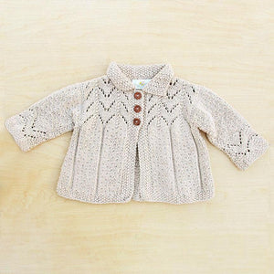 Hand-knit lace knit collared cardigan in Light Oatmeal – made-to-order cotton bamboo baby & kids
