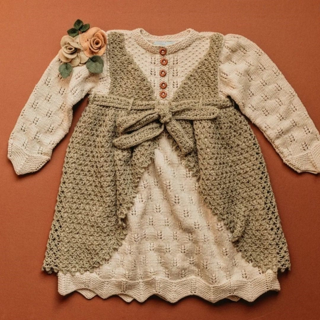 Girls-Lavinia-Dress-Ecru-Olive-Green