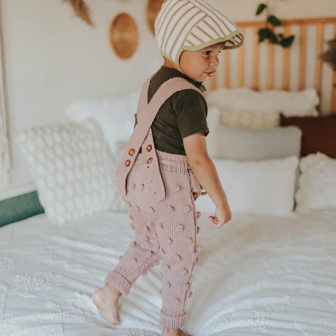 Henley Suspender Pants in Blush Beige - handmade baby suspender pants by JuneBee Baby

