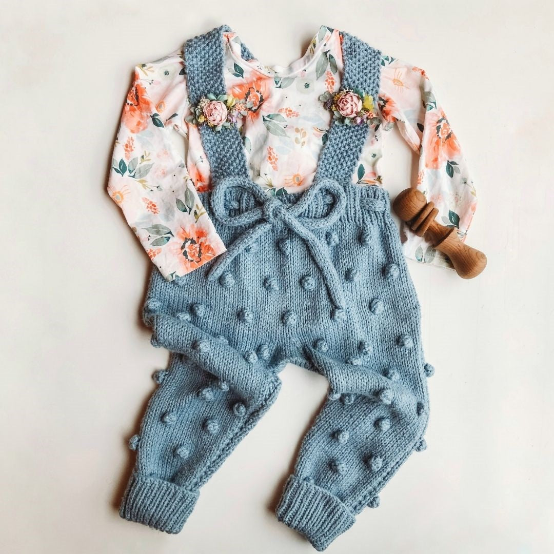 Henley Suspender Pants in Smoky Blue - handmade cotton bamboo kids pants by JuneBee Baby
