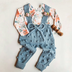 Henley Suspender Pants in Smoky Blue - handmade cotton bamboo kids pants by JuneBee Baby
