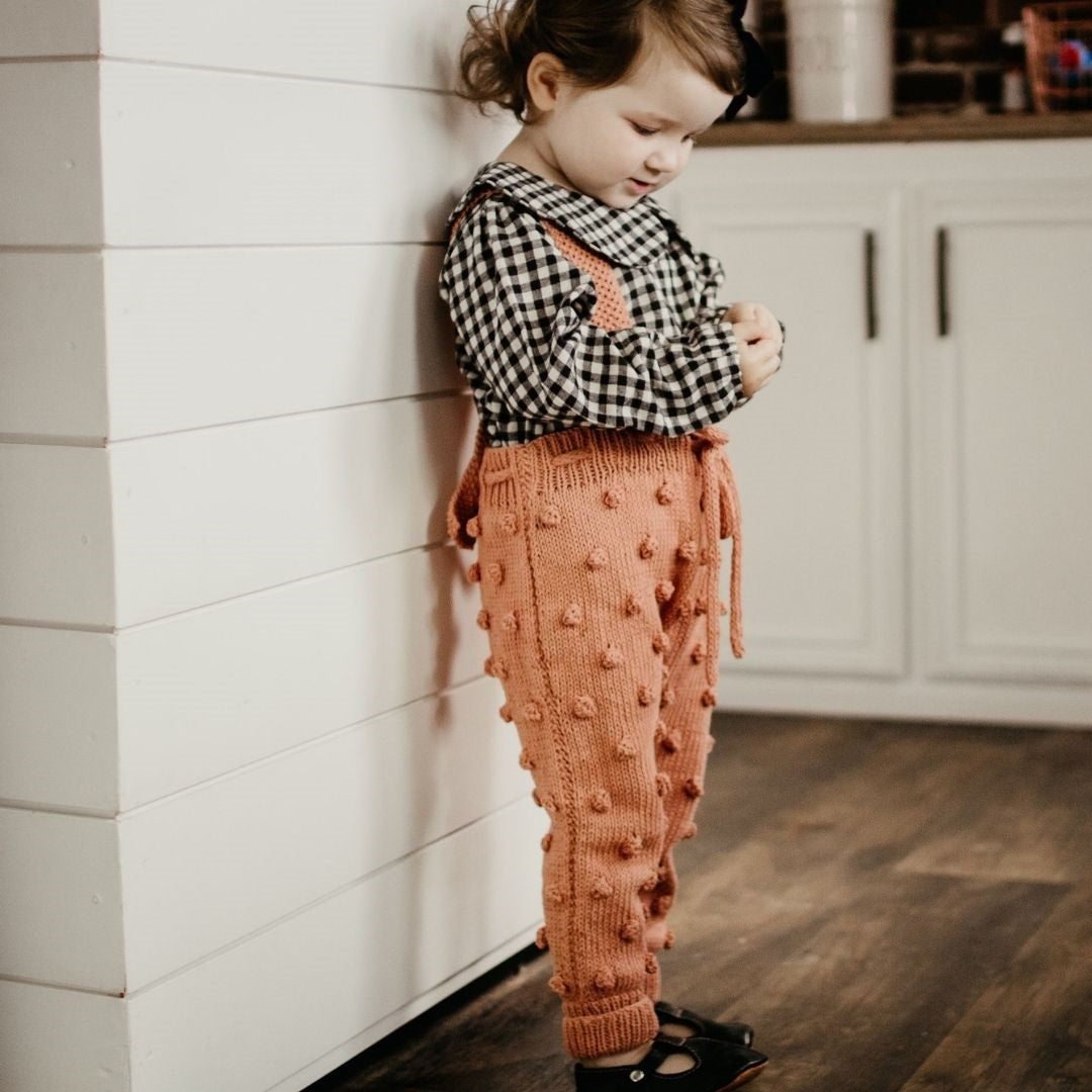 Henley Suspender Pants in Terracotta - handmade suspender pants for babies by JuneBee Baby
