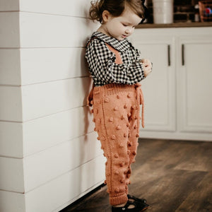 Henley Suspender Pants in Terracotta - handmade suspender pants for babies by JuneBee Baby
