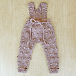 Henley Suspender Pants in Rosy Brown - hand-knit cotton bamboo baby pants by JuneBee Baby
