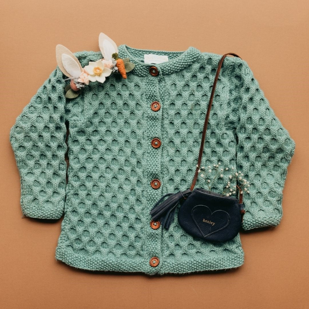 Honeycomb Cardigan in Hunter Green - Handmade Baby Knit Cardigan | JuneBee Baby