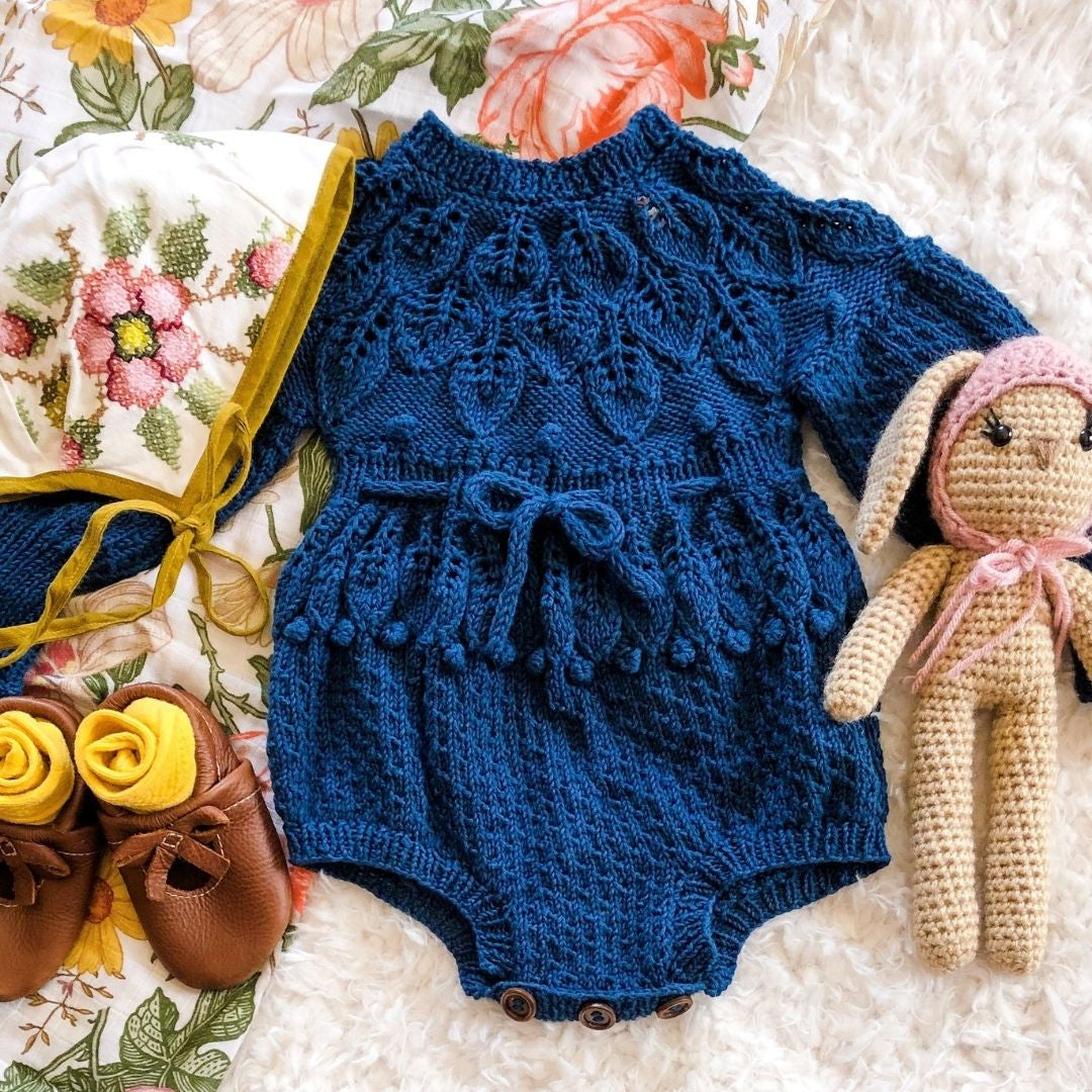 Shirley Romper in Dark Blue - Handmade Cotton Baby Romper for Kids