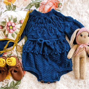 Shirley Romper in Dark Blue - Handmade Cotton Baby Romper for Kids