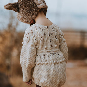 Shirley Romper in Ecru - Handmade Cotton Bamboo Baby Romper with Lace Detail | JuneBee Baby