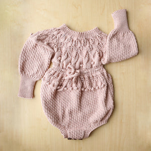 Shirley Romper in Blush Beige - Handmade Cotton Baby Romper with Lace Detail | JuneBee Baby