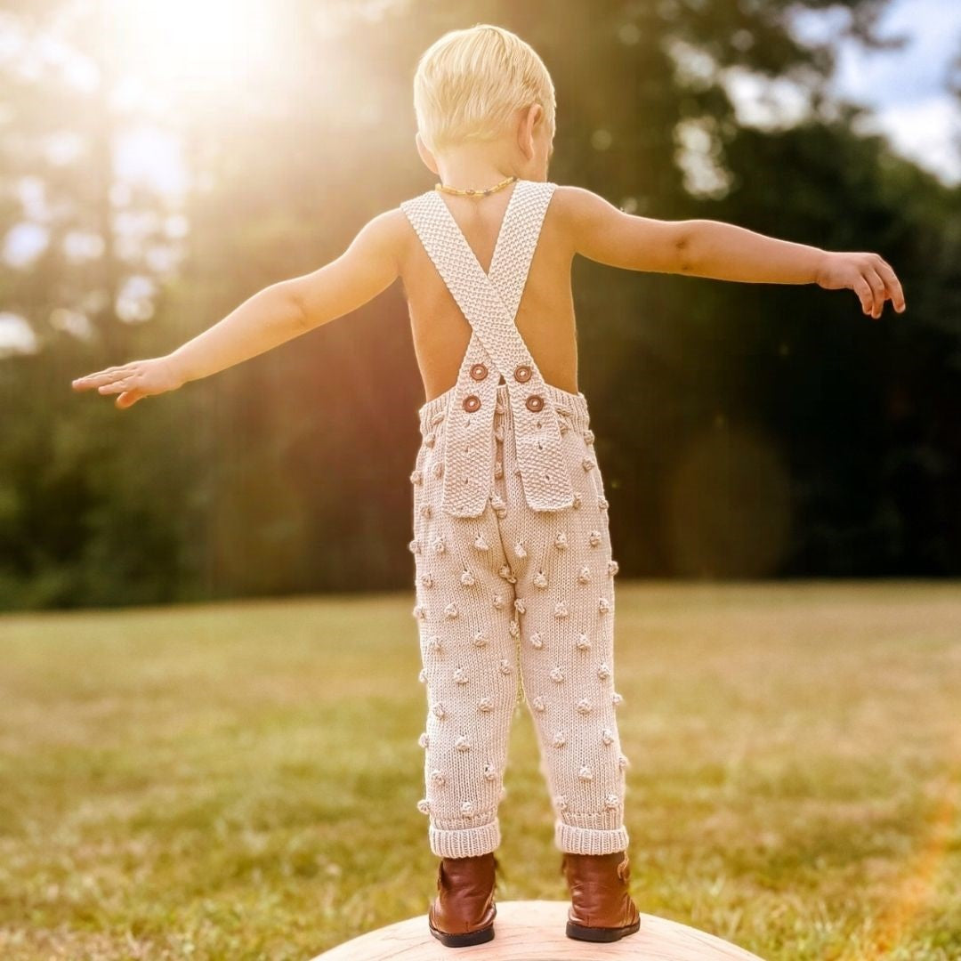 Unisex Henley Suspender Pants in Ecru - hand-knit baby pants by JuneBee Baby

